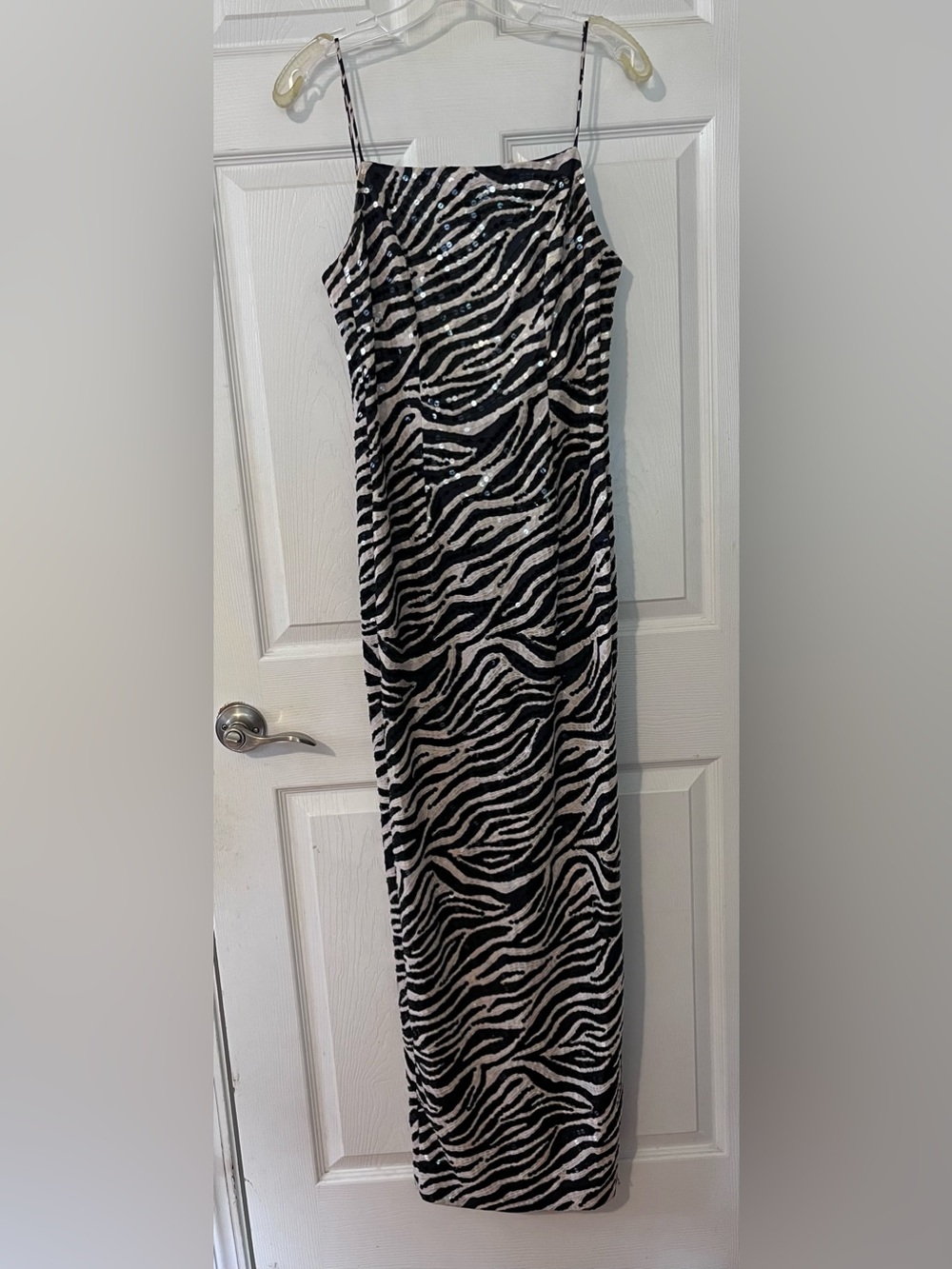 Black & White Zebra Sequin Slip Dress